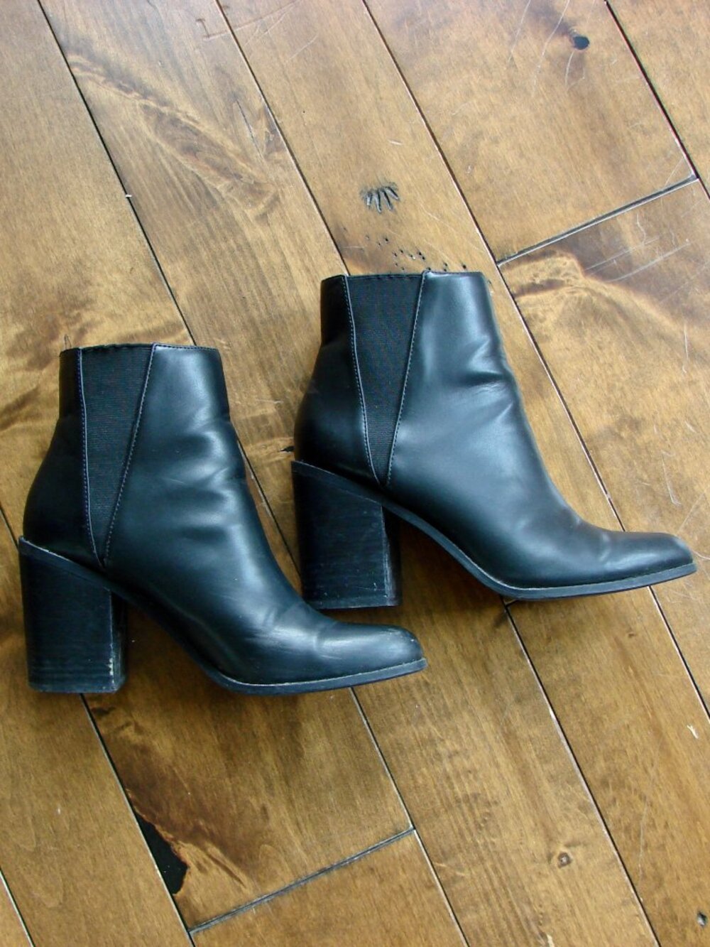 Aldo Black Ankle Boots Booties Chunky Block Heel Pull On Size 7.5